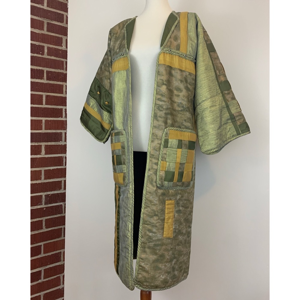 Handmade Green & Gold Patch Work Jacket w Pockets